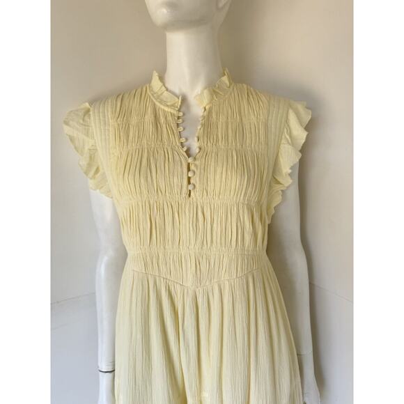 Ba&sh Maxi "lady" Dress Pale Yellow Smocked sz 2 US size M - Picture 3 of 8